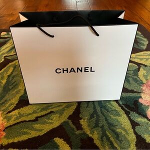 CHANEL Classic White and Black Tote Bag. 12”